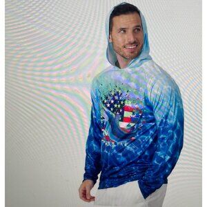 Kobalt1 Mens UPF 40+ Fishing Hoodie With Marlin Graphic & American Flag Design